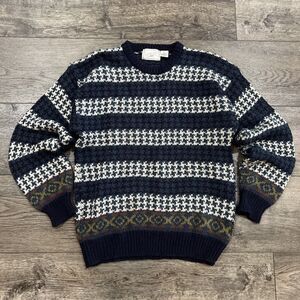Vintage 90s Sahara Club Knit Sweater Blue White Wool Blend Men’s Medium Taiwan